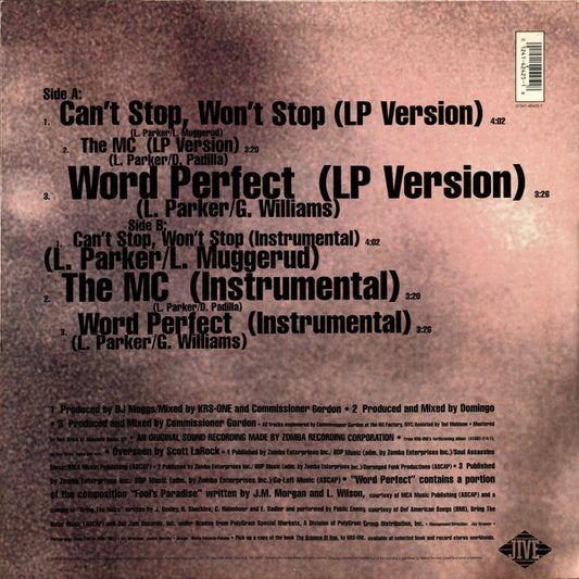 KRS-One - Can't Stop, Won't Stop / The MC / Word Perfect - 12" 2