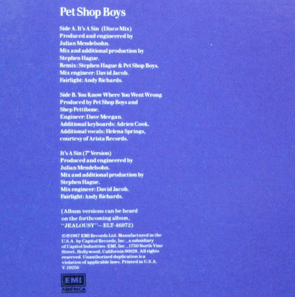 Pet Shop Boys - It's A Sin - 12" 4