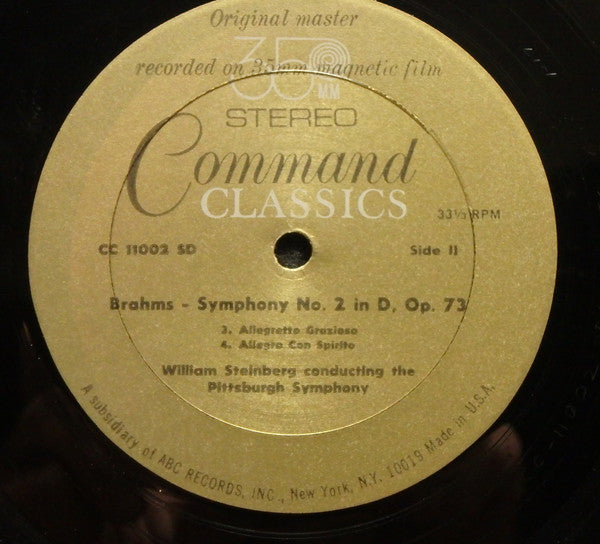 Brahms, William Steinberg and the Pittsburgh Symphony Orchestra - Symphony No. 2 In D, Opus 73 - LP 5