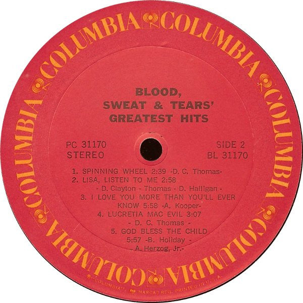 Blood, Sweat & Tears* - Blood, Sweat & Tears Greatest Hits - Vinyl, LP, Compilation, Reissue 4