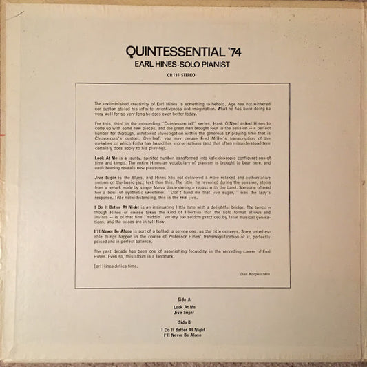 Earl Hines - Quintessential '74 - LP 2