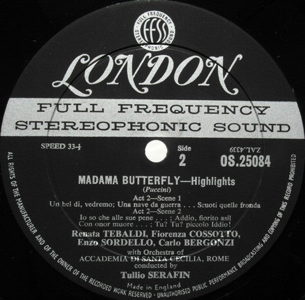 Giacomo Puccini, Renata Tebaldi As Butterfly Carlo Bergonzi ; Tullio Serafin - Madama Butterfly Highlights - LP 5