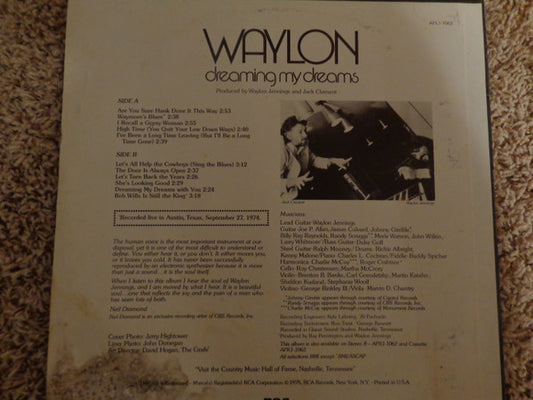 Waylon Jennings - Dreaming My Dreams - Vinyl, LP, Album, Reissue, Stereo 4