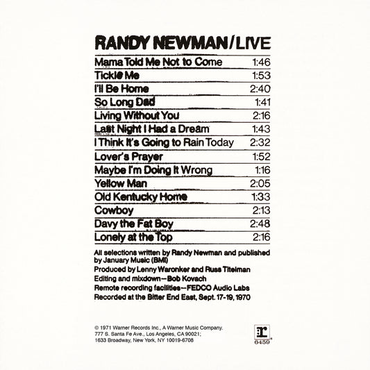Randy Newman - Live - VINTAGE vinyl record for sale