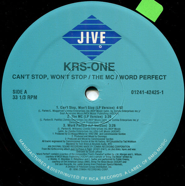 KRS-One - Can't Stop, Won't Stop / The MC / Word Perfect - 12" 3