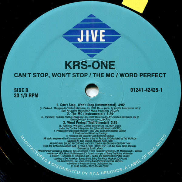 KRS-One - Can't Stop, Won't Stop / The MC / Word Perfect - 12" 4