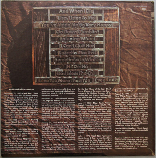 Blood, Sweat & Tears - Blood, Sweat & Tears Greatest Hits - LP 2