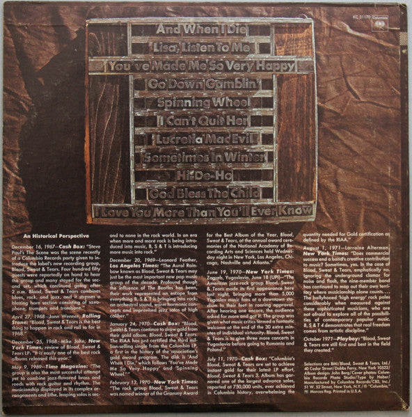 Blood, Sweat & Tears - Blood, Sweat & Tears Greatest Hits - LP 2