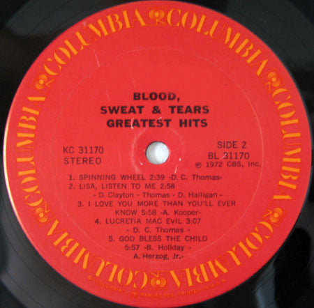 Blood, Sweat & Tears - Blood, Sweat & Tears Greatest Hits - LP 4