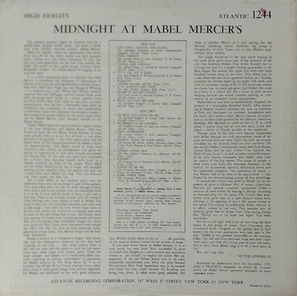 Mabel Mercer - Midnight At Mabel Mercer's - LP 2