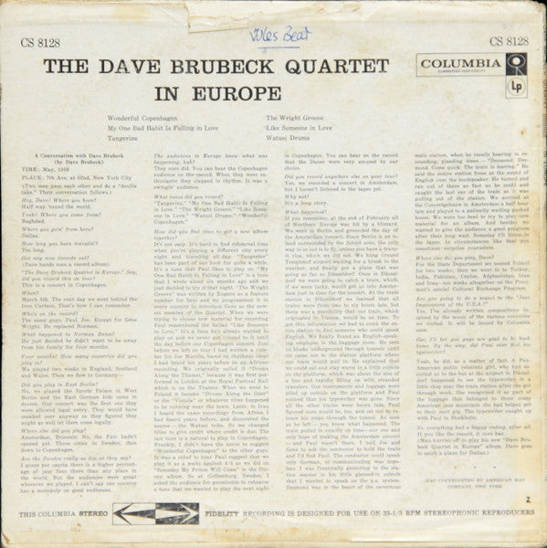 The Dave Brubeck Quartet - The Dave Brubeck Quartet In Europe - LP 2
