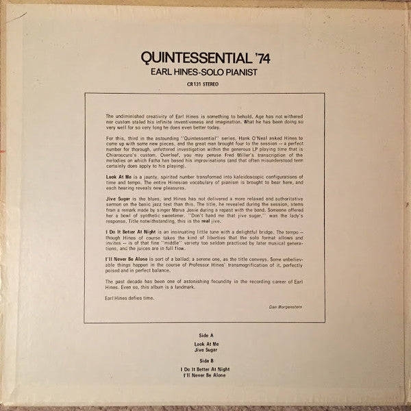 Earl Hines - Quintessential '74 - LP 2