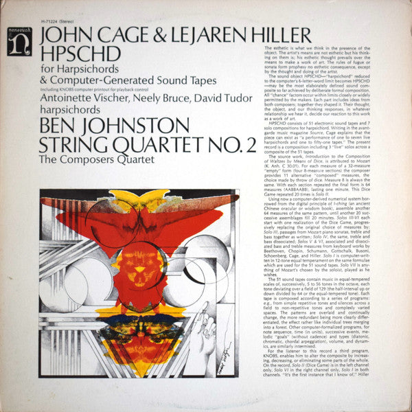 Cage/Hiller/Johnston - HPSCHD / String Quartet No. 2 - LP