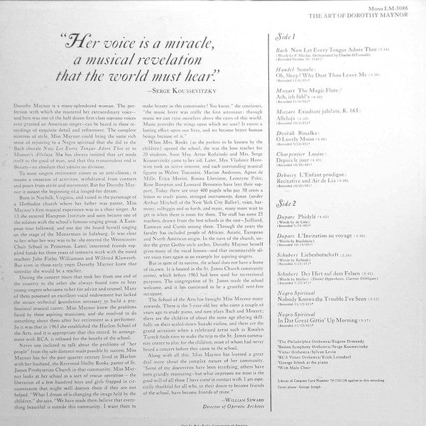 Dorothy Maynor - The Art Of Dorothy Maynor - Vinyl, LP, Compilation, Mono 2
