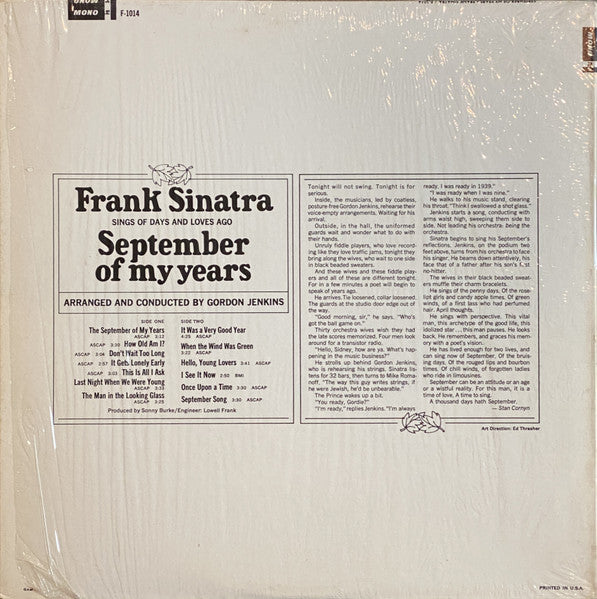 Frank Sinatra - September Of My Years - LP 2