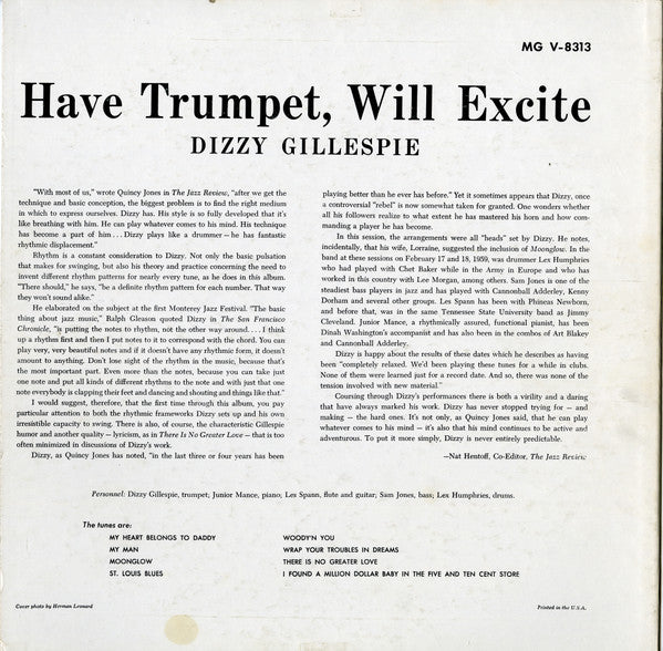 Dizzy Gillespie - Have Trumpet, Will Excite! - LP 2