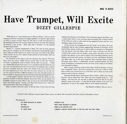 Dizzy Gillespie - Have Trumpet, Will Excite! - LP 2