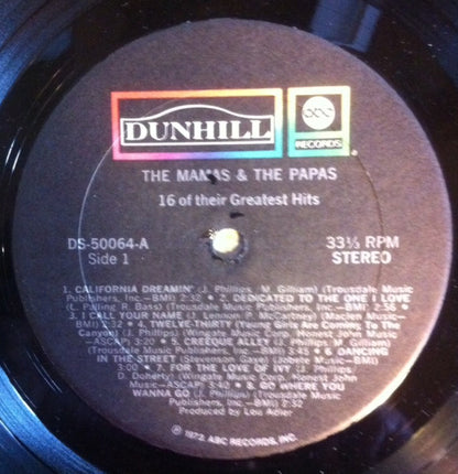 The Mamas & The Papas - 16 Of Their Greatest Hits - LP 3
