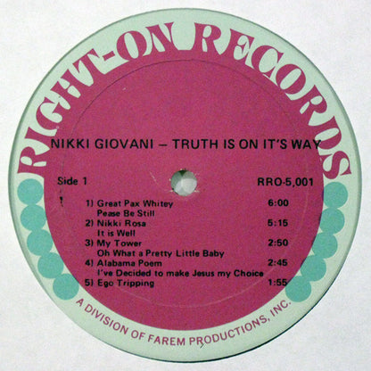 Nikki Giovanni And The New York Community Choir - Truth Is On Its Way - LP 3