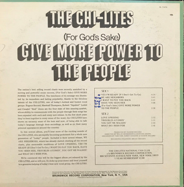 The Chi-Lites - (For God's Sake) Give More Power To The People - LP 2
