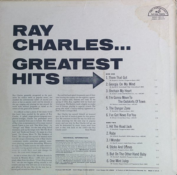 Ray Charles - Greatest Hits - Vinyl, LP, Stereo, Compilation 2