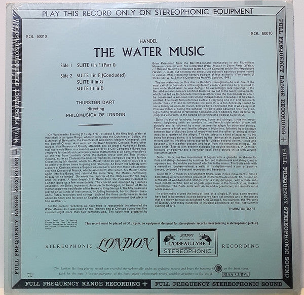 Handel - Thurston Dart, Philomusica Of London - The Water Music - LP 2