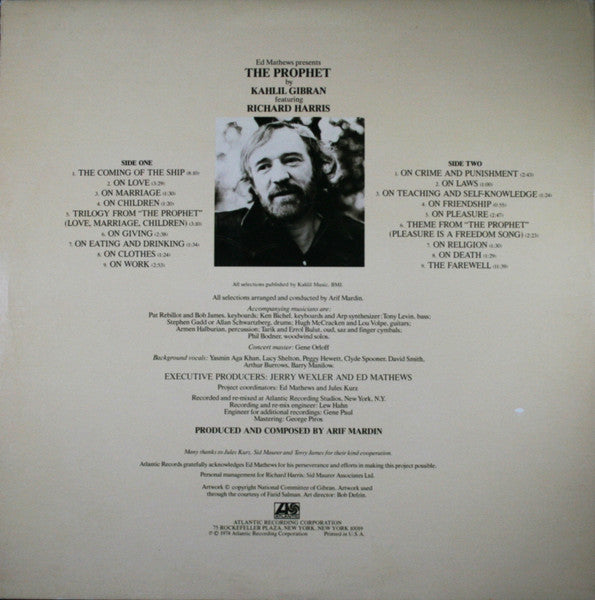 Kahlil Gibran Featuring Richard Harris Music Composed By Arif Mardin - The Prophet - LP 4