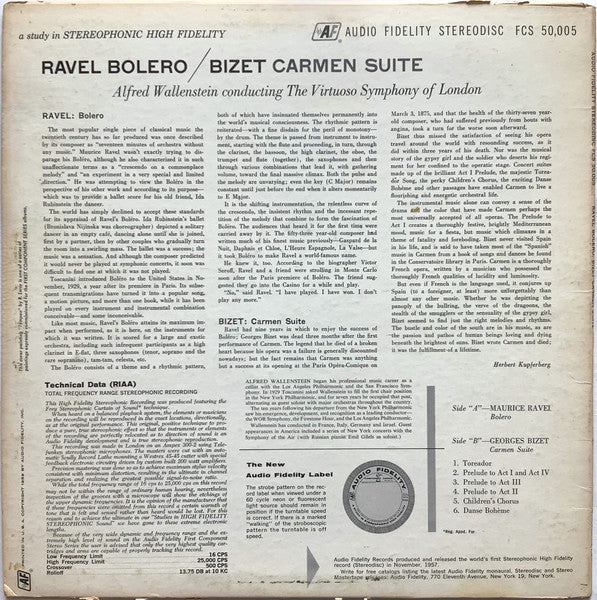 Ravel / Bizet - Alfred Wallenstein, Virtuoso Symphony Of London - Bolero / Carmen Suite - LP 2
