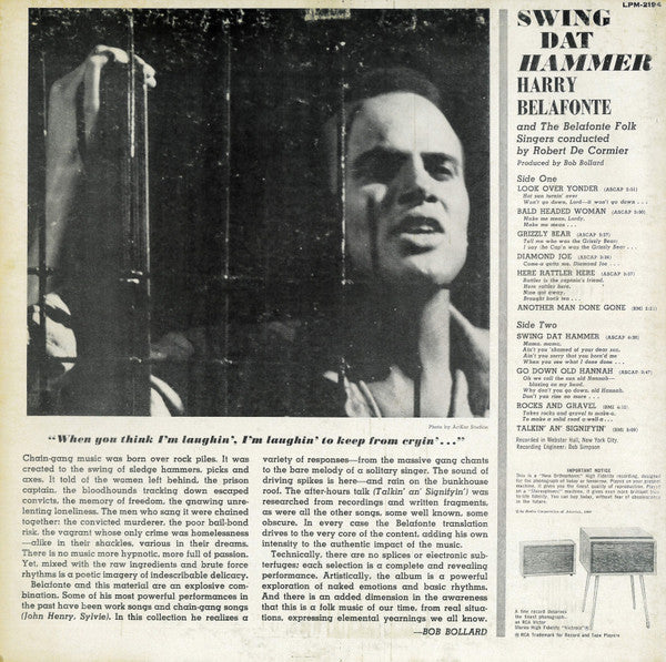Harry Belafonte And The Belafonte Folk Singers Conducted By Robert De Cormier - Swing Dat Hammer - LP 2