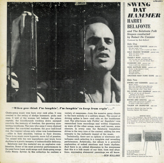 Harry Belafonte And The Belafonte Folk Singers Conducted By Robert De Cormier - Swing Dat Hammer - LP 2