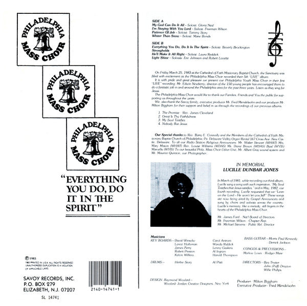 Philadelphia Mass Choir - Everything You Do, Do It In The Spirit - LP 2