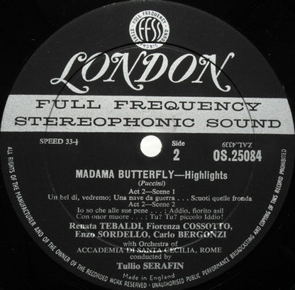 Giacomo Puccini, Renata Tebaldi As Butterfly Carlo Bergonzi ; Tullio Serafin - Madama Butterfly Highlights - LP 5