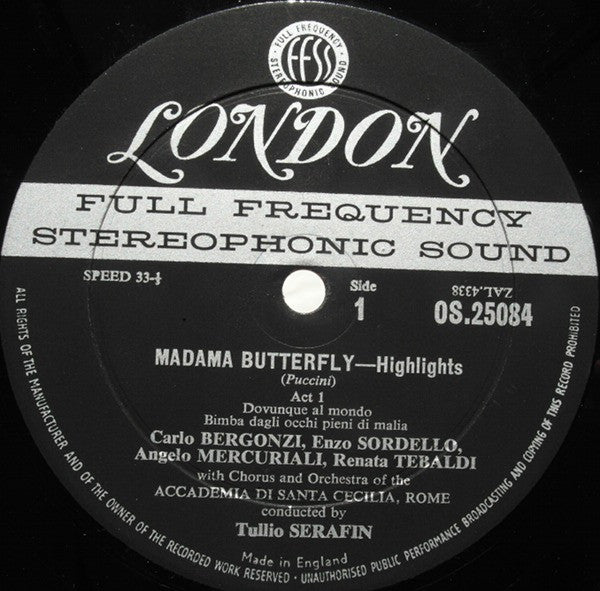 Giacomo Puccini, Renata Tebaldi As Butterfly Carlo Bergonzi ; Tullio Serafin - Madama Butterfly Highlights - LP 3
