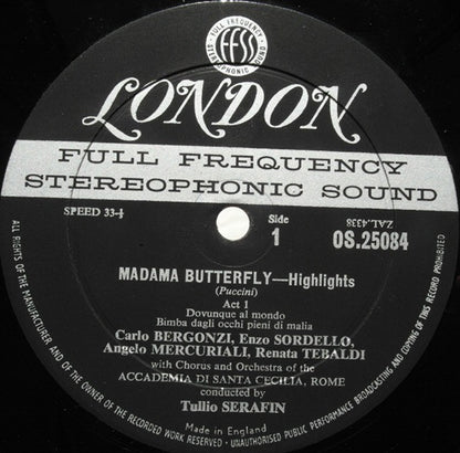 Giacomo Puccini, Renata Tebaldi As Butterfly Carlo Bergonzi ; Tullio Serafin - Madama Butterfly Highlights - LP 3