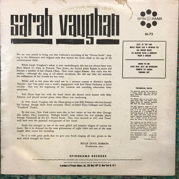 Sarah Vaughan - Sweet, Sultry And Swinging - LP 2