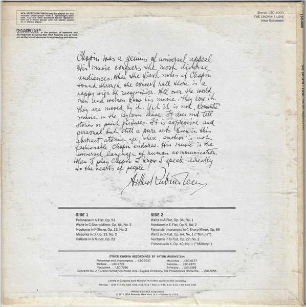 Artur Rubinstein - The Chopin I Love - LP 2