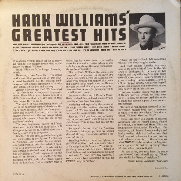 Hank Williams - Greatest Hits - LP 2