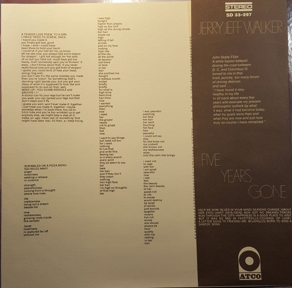 Jerry Jeff Walker - Five Years Gone - Vinyl, LP, Album, Stereo 7