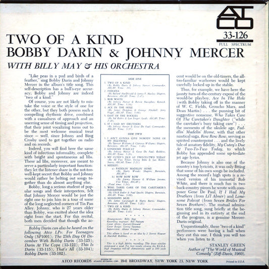 Bobby Darin & Johnny Mercer With Billy May And His Orchestra - Two Of A Kind - LP 2