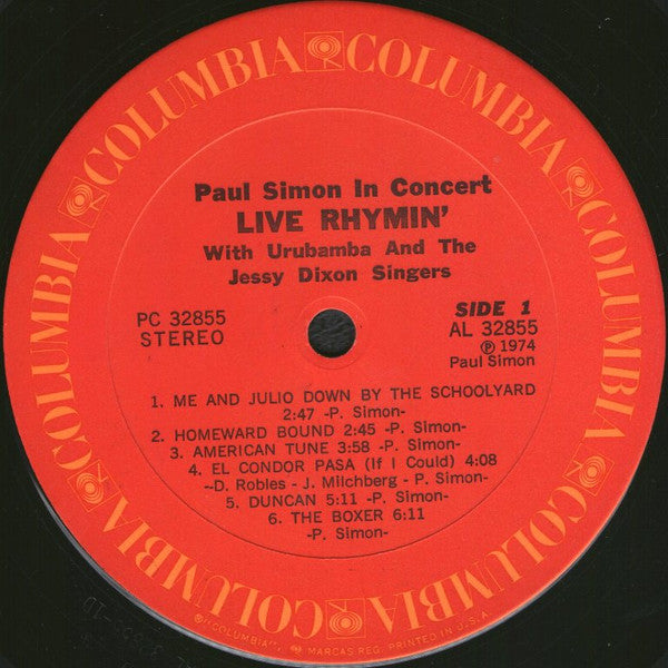 Paul Simon With Urubamba And The Jessy Dixon Singers - Paul Simon In Concert Live Rhymin' - LP 3