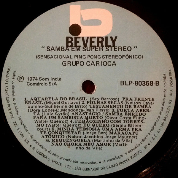 Grupo Carioca - Sambas Em Super Stereo (Sensacional Ping Pong Stereofonico) - LP 4