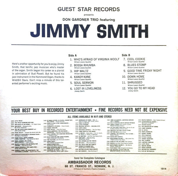 Don Gardner Trio Featuring Jimmy Smith / The Wilson Lewes Quartet - Don Gardner Trio Featuring Jimmy Smith - LP 2