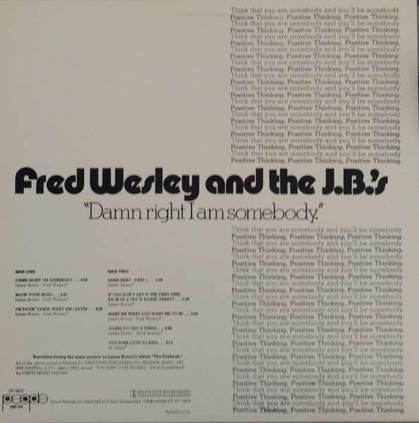 Fred Wesley And The J.B.'s - Damn Right I Am Somebody - LP 2