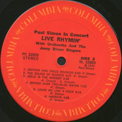Paul Simon With Urubamba And The Jessy Dixon Singers - Paul Simon In Concert Live Rhymin' - LP 4
