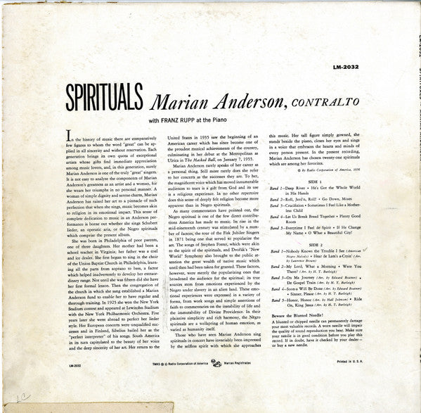 Marian Anderson With Franz Rupp - Spirituals - LP 2