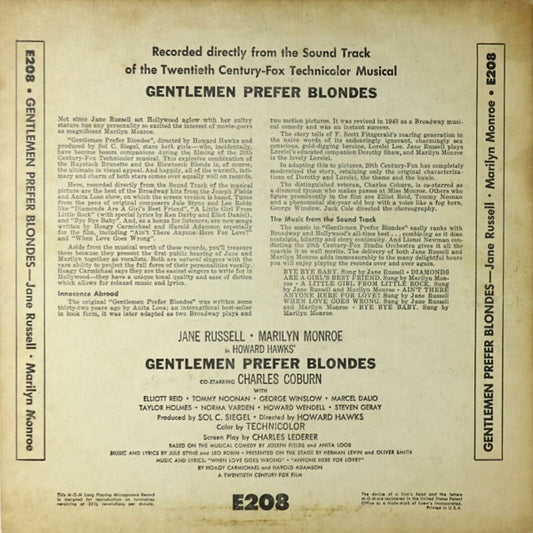 Jane Russell And Marilyn Monroe - Gentlemen Prefer Blondes (Recorded Directly From The Sound Track Of The 20th Century-Fox Technicolor Musical) - LP 2