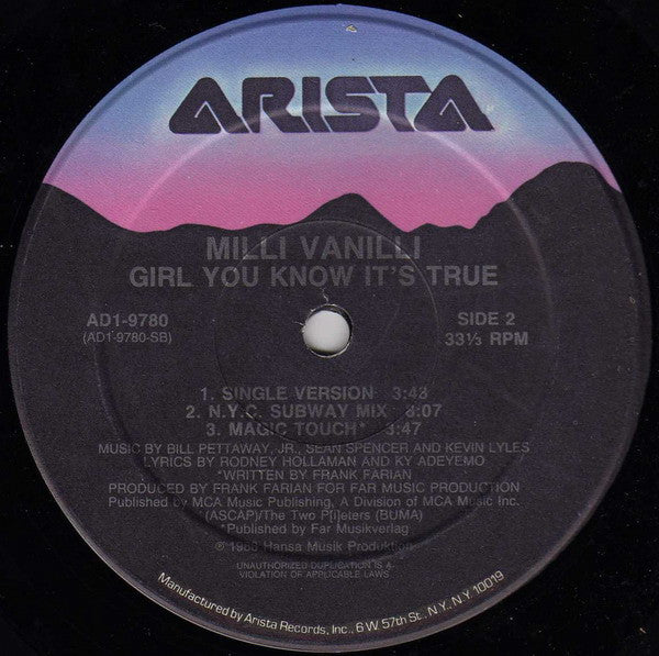 Milli Vanilli - Girl You Know It's True - 12" 3