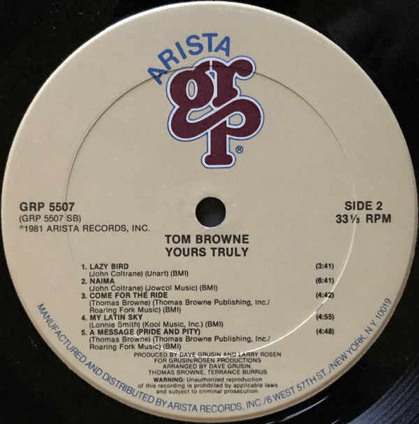 Tom Browne - Yours Truly - LP 4