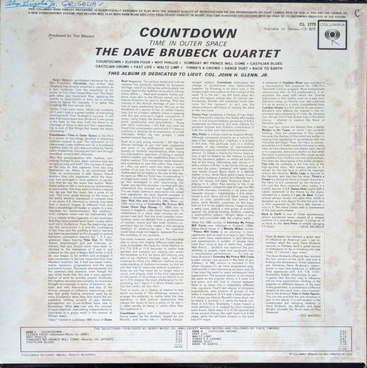The Dave Brubeck Quartet - Countdown Time In Outer Space - Vinyl, LP, Album, Mono 2
